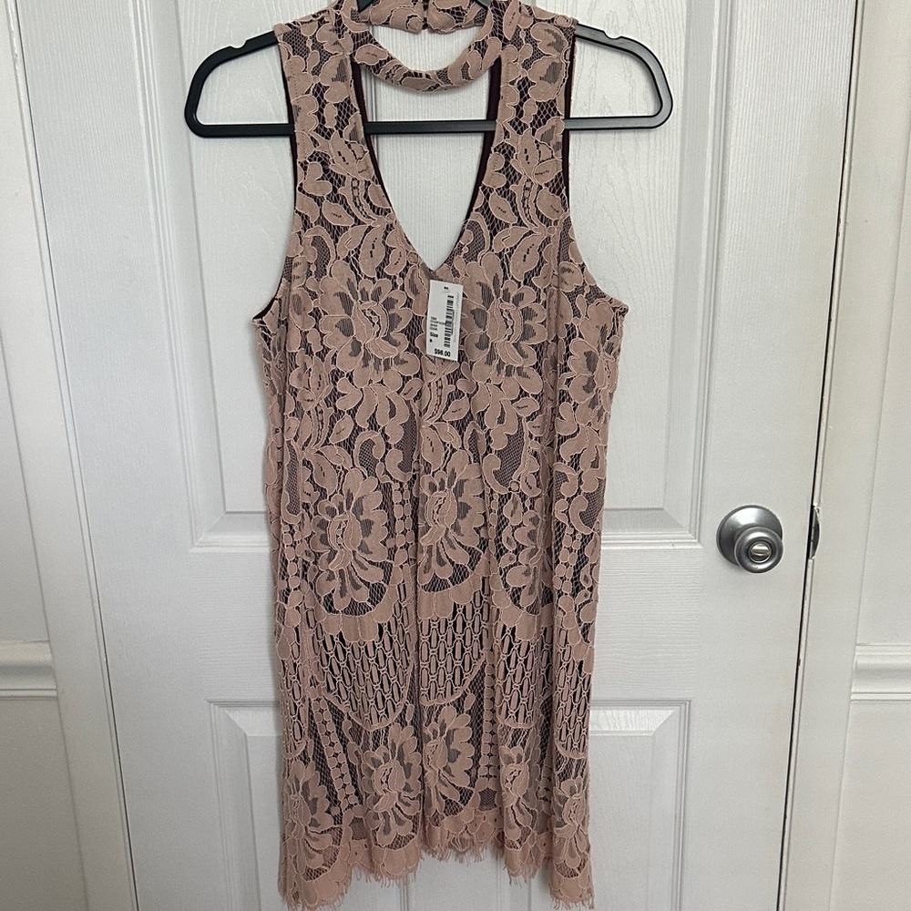 Abbeline Pink Lace Mini Dress